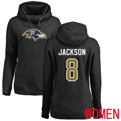Baltimore Ravens Black Women Lamar Jackson Name and Number Logo NFL Football #8 Pullover Hoodie Sweatshirt->nfl t-shirts->Sports Accessory